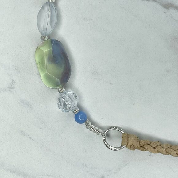 Chicos Silver Tone Blue Beaded Faux Suede Braided Long Necklace ✨ - Picture 7 of 12